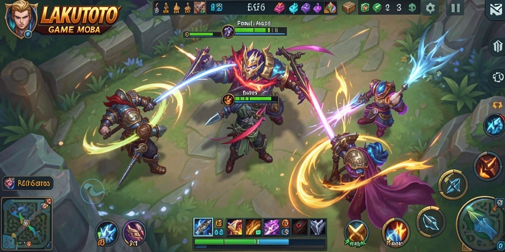 Tangkapan layar gameplay yang menampilkan aksi pertarungan MOBA.