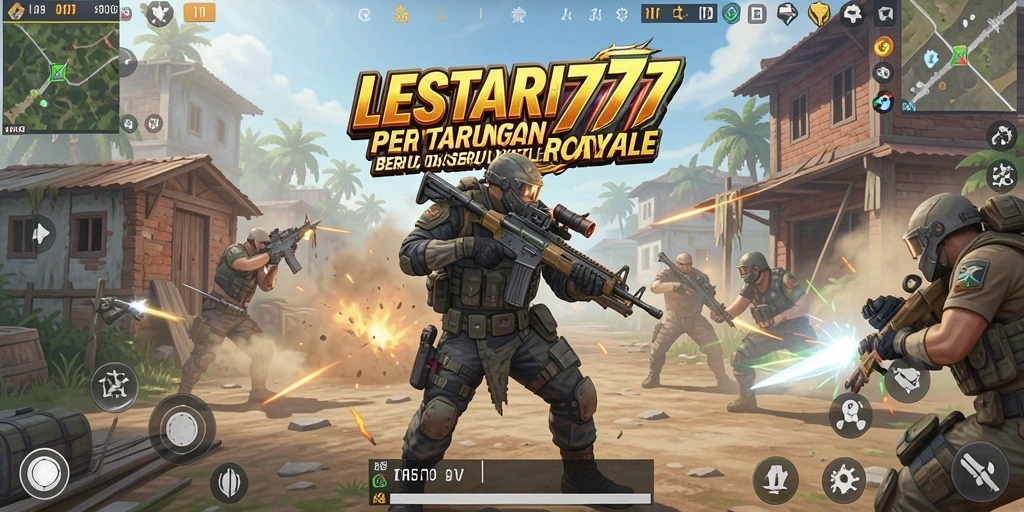 Tampilan seru gameplay LESTARI777 dengan aksi Battle Royale mendebarkan.