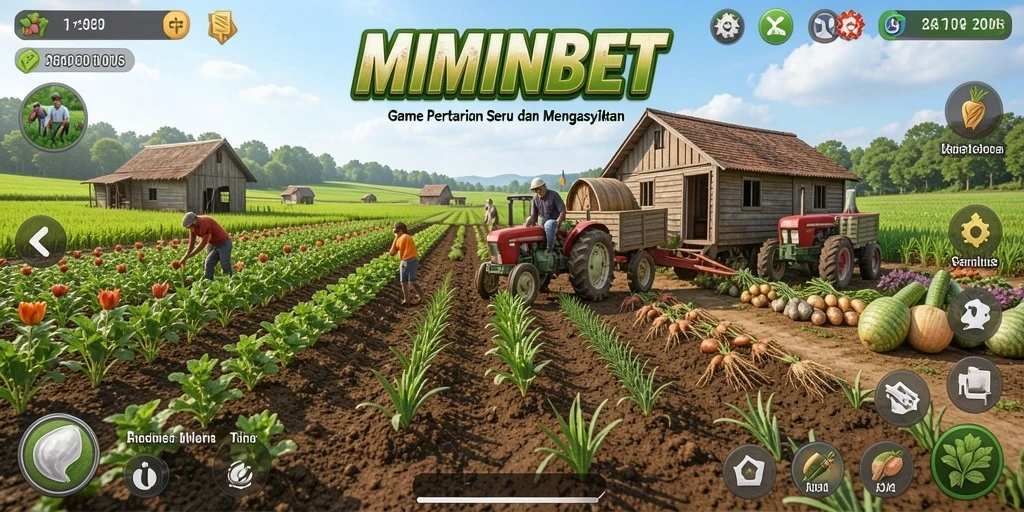 Screenshot MIMINBET menampilkan aktivitas bertani yang dinamis dan menyenangkan.