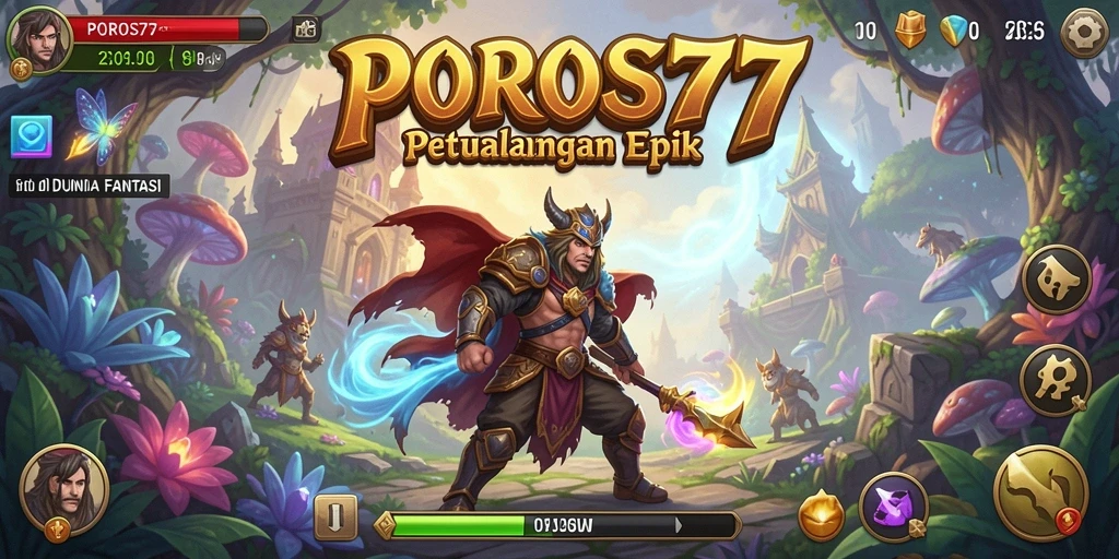 Tangkapan layar menunjukkan karakter utama dalam pertarungan epik di POROS77.