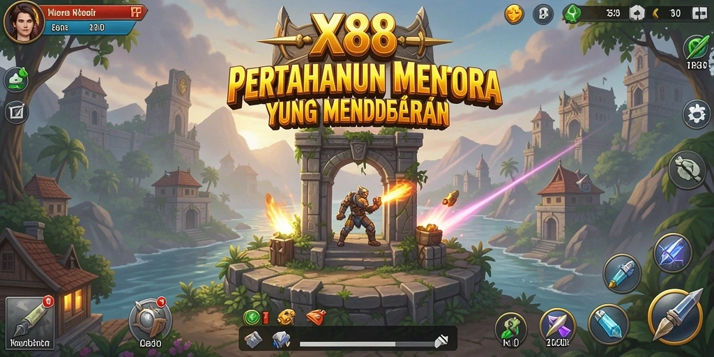 Screenshot gameplay X88 menunjukkan aksi seru Tower Defense yang menegangkan.